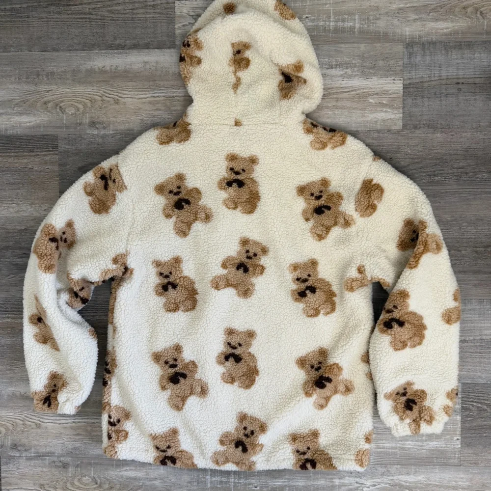 Aelfric Eden Teddy Bear Print Sherpa Half Zip Pullover Y2K Retro-size Med *NEW*